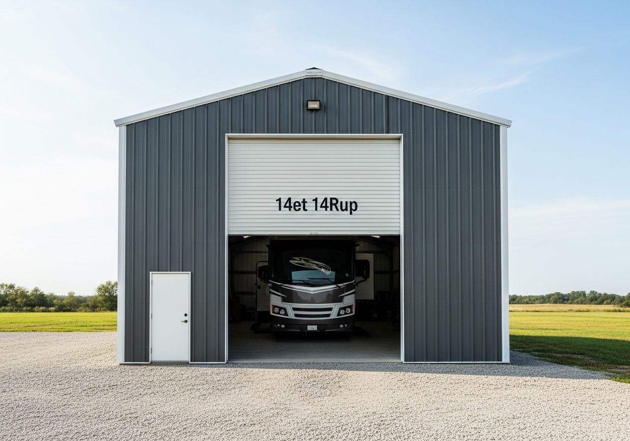 Tall clearance RV garage building with 14-foot door opening