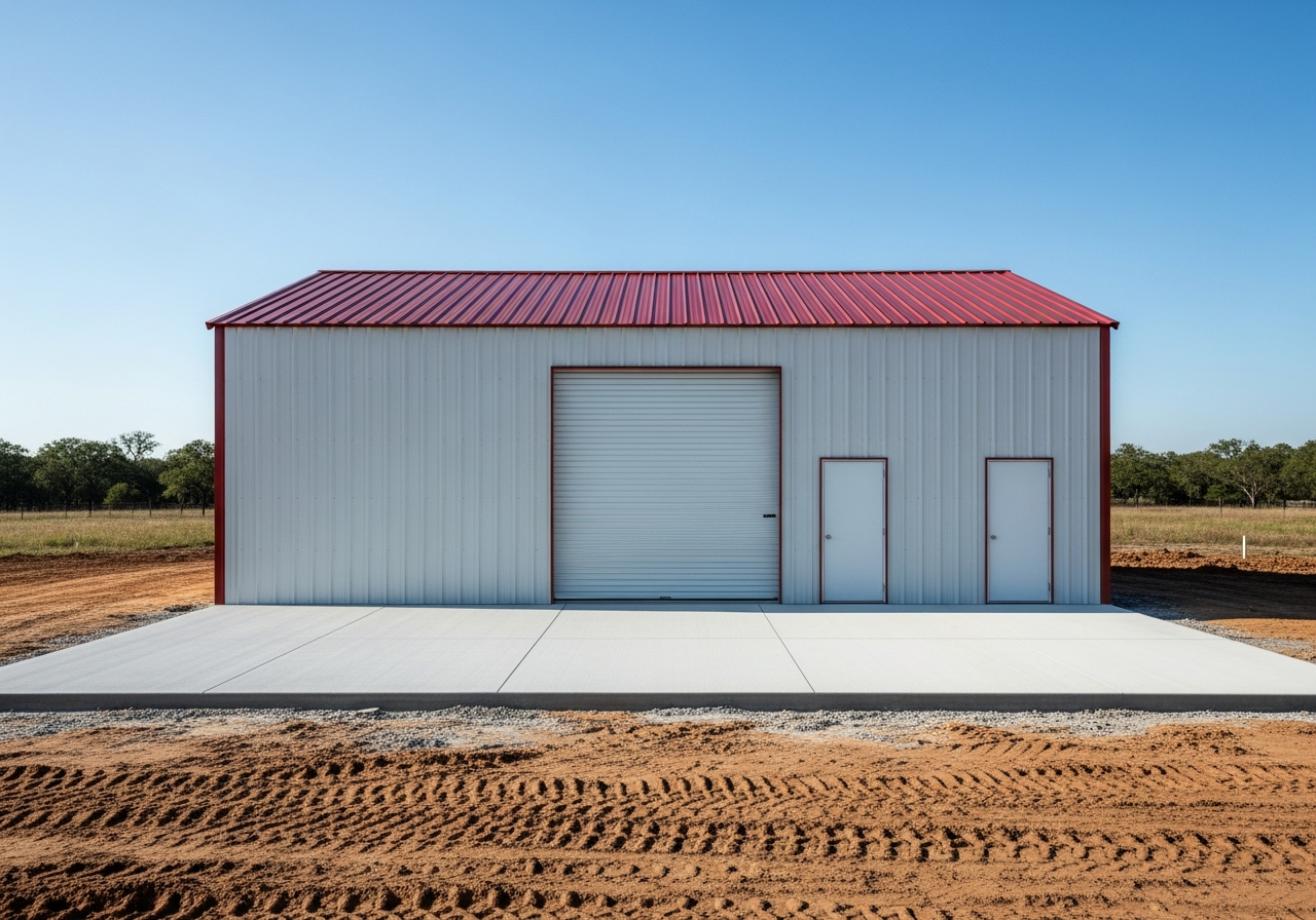 30x50 metal workshop building with concrete slab and windows